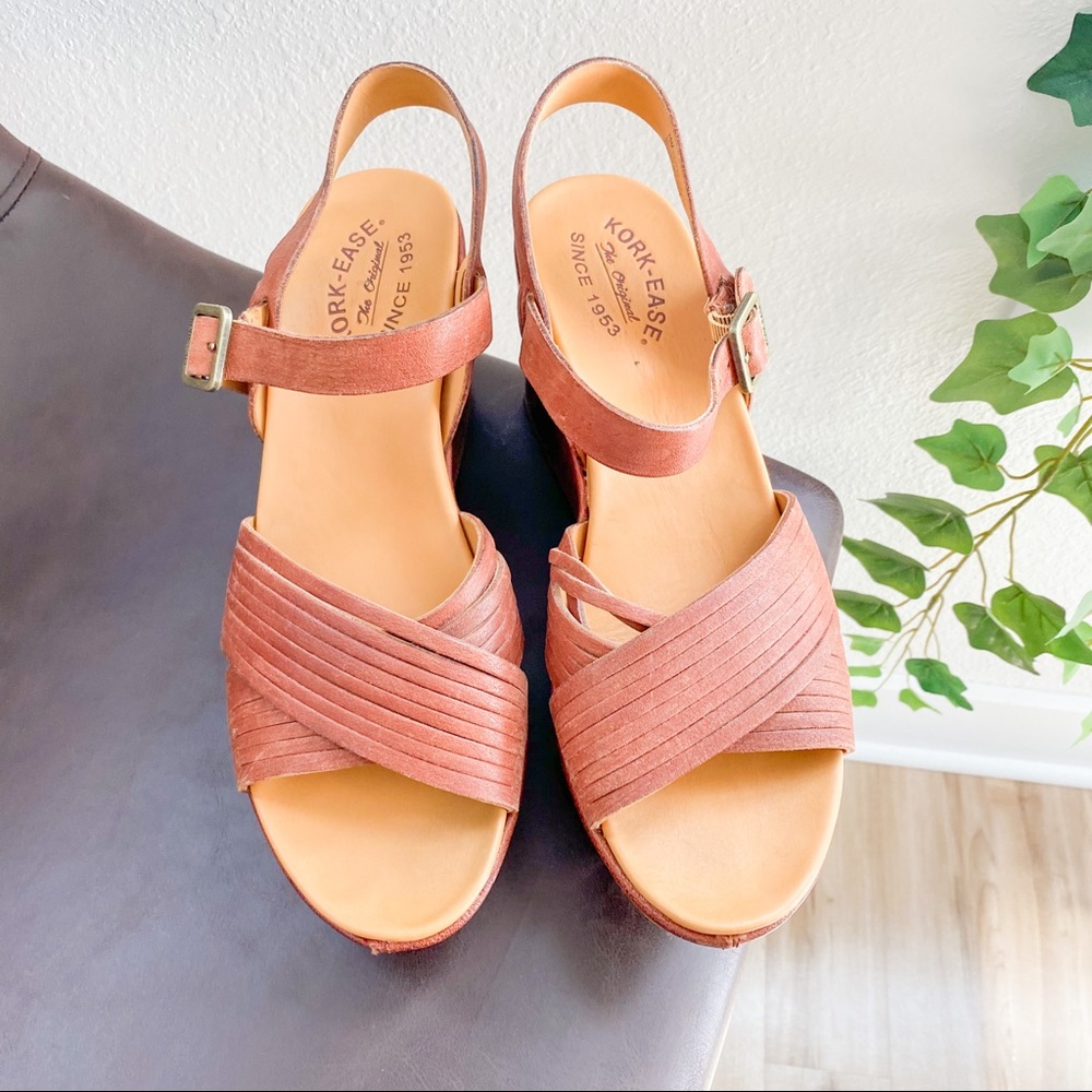 Kork Ease Women's Adelphi Slingback Wedge Sandals Size 10M Brown Lea Leather